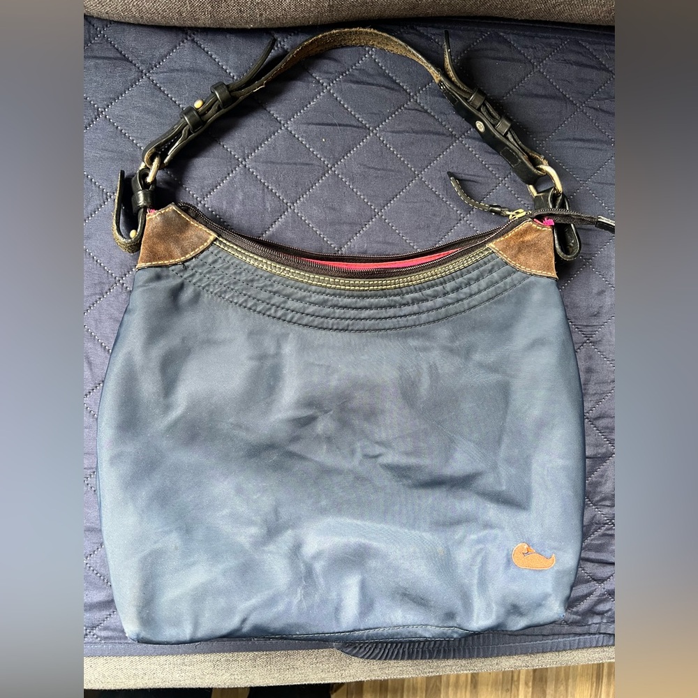 Dooney & Bourke Nylon Erica Shoulder Hobo Bag Black Leather Trim